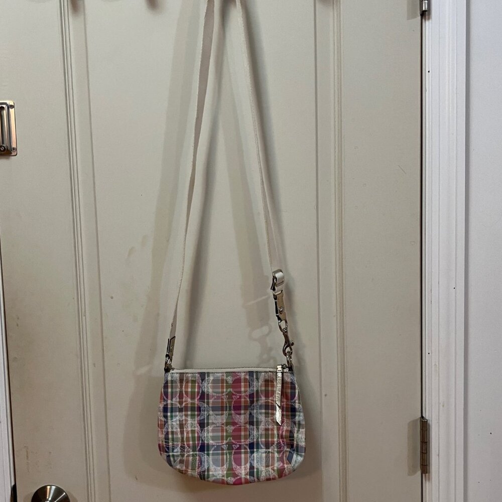 Coach Pink Poppy Madras Crossbody Bag. Multicolor - Picture 3 of 6